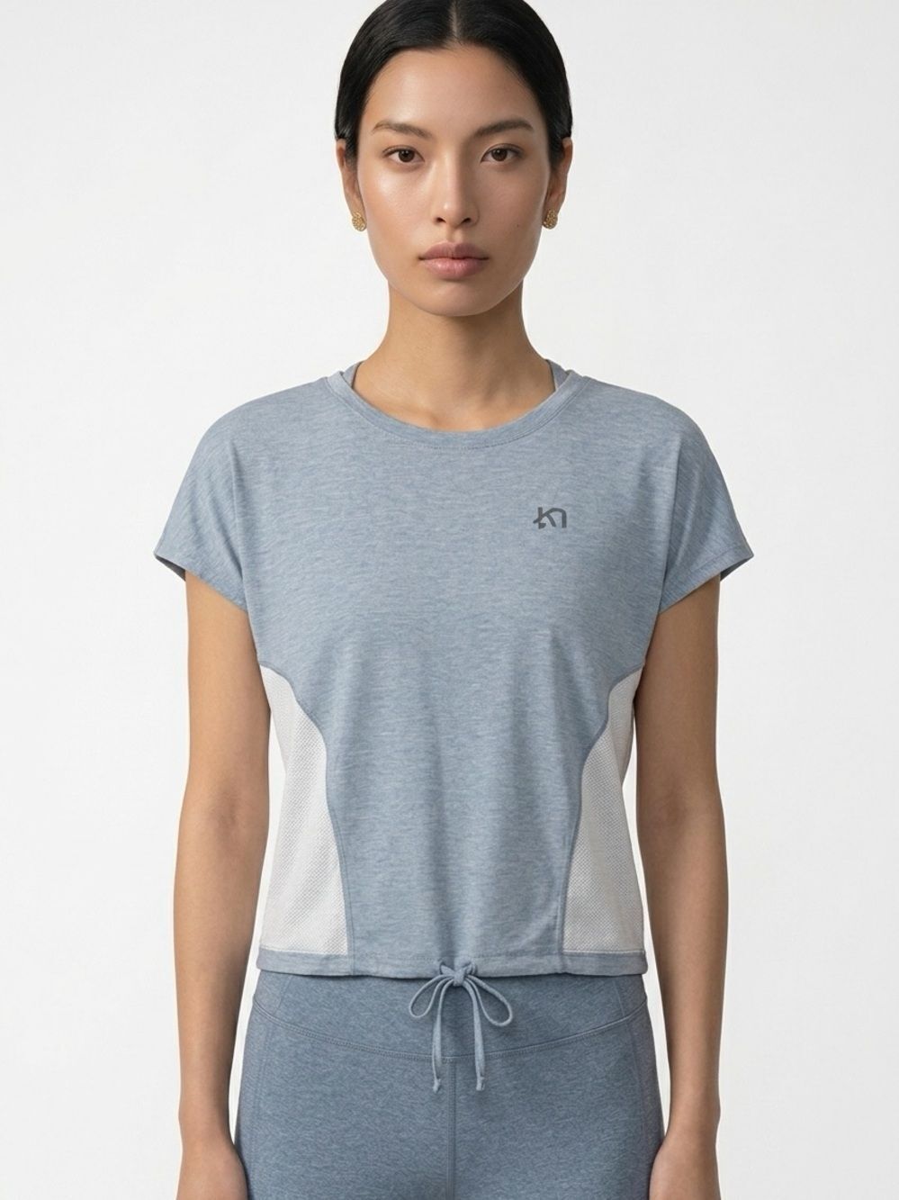 KARI TRAA | Two Tone Blue Short Sleeve Drawstring Waist Top Women’s Size Medium